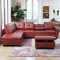 97.5" Red L Shaped Couch Set Leather, Modular Sectional Couches by Topcomfy