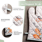 Maison d' Hermine 100% Cotton Oven Mitt & Pot Holder Set (7.5"x13" & 8"x8") Heat Resistant BBQ Cooking Gloves with Loop, Baking, Grilling, Kitchen, Handling Hot Pans (Whitish Shabby Chique)