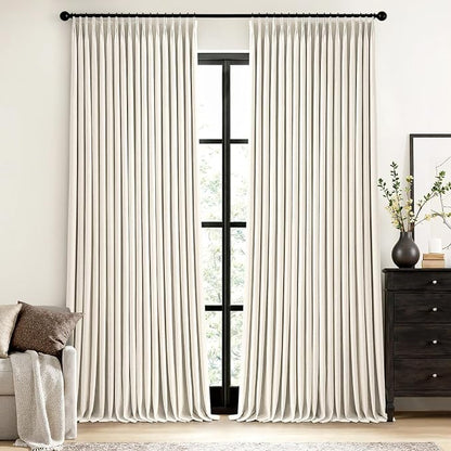 MIULEE Natural Extra Wide Pinch Pleated Blackout Curtains 60x90 Inches | Memory by MIULEE