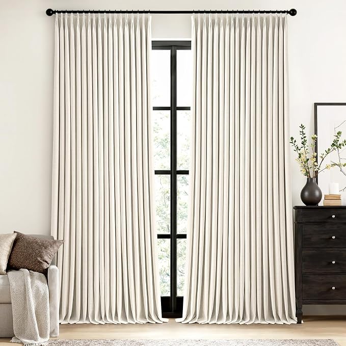 MIULEE Natural Extra Wide Pinch Pleated Blackout Curtains 60x84 Inches | Memory by MIULEE