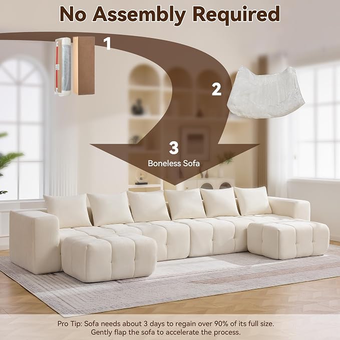160" Oversized 6 Seater Boneless Couch, Comfy Cloud Modular Sectional Sofa - Image 6