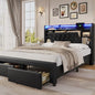 Full Bed Frame with Drawers, Hidden-Cubby & Shelves Storage Headboard with by KeyluvHome