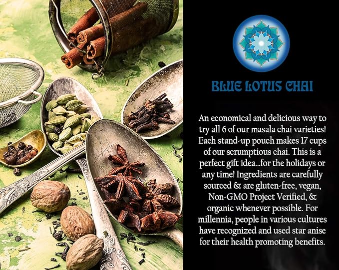 Blue Lotus Chai - Masala Chai Collection - Six Varieties - 0.5 oz each (14.17g)