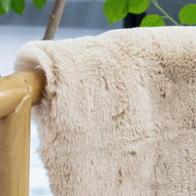 ORINOVA Light Brown Beige Fluffy Faux Rabbit Shag Fur Rugs - Image 2