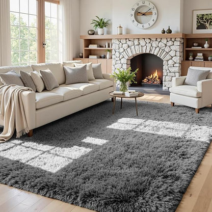 5x7 Fluffy Shag Area Rugs for Living Room Bedroom: Soft Carpet Light Gray | by CarpetAddColortoYourLife