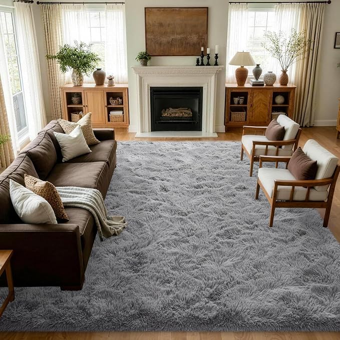 7x10 Large Grey Fluffy Soft Area Rug Non-Slip by ModernHomeDecor