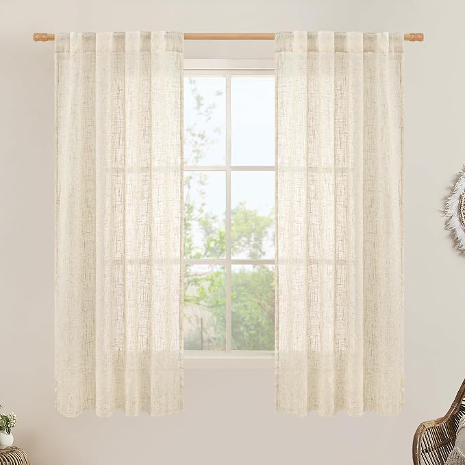 Linen Curtains 60 Inch Length 2 Panels, Light Filtering Sheer Panels | Semi by LAMIT