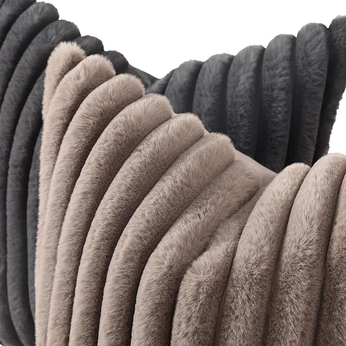 decorUhome Fall Faux Fur Throw Pillow Covers 24x24 Set of 2 Dark Grey | - Image 2