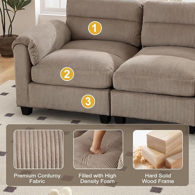 HAOMARKETS Corduroy Sofa Set, Upholstered Ottoman, Loveseat Set of 2with Plush - Image 4