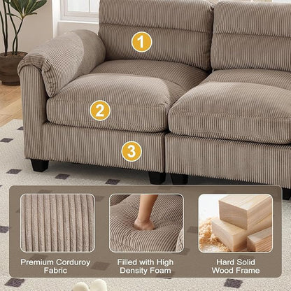HAOMARKETS Corduroy Sofa Set, Upholstered Ottoman, Loveseat Set of 2with Plush - Image 4