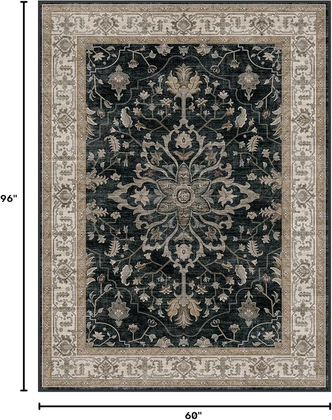 RELEANY Washable Area Rug, Water Repellent, Pet Friendly, Vintage Floral Boho - Image 2
