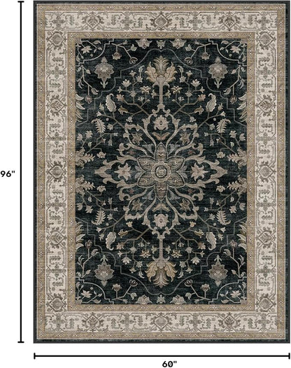 RELEANY Washable Area Rug, Water Repellent, Pet Friendly, Vintage Floral Boho - Image 2