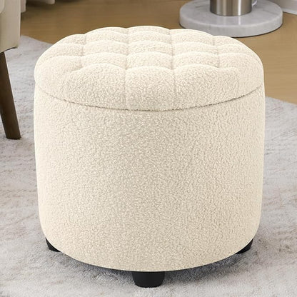 Furniliving Modern Round Storage Ottoman, Button Tufted Ottoman Footstool by FurnilivingFurnitureforHome