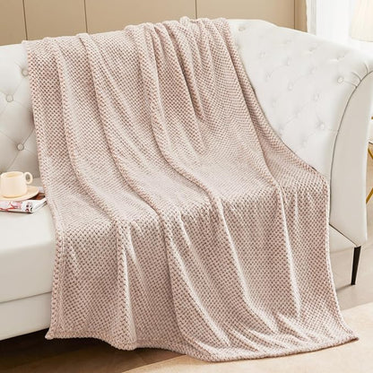 Exclusivo Mezcla Soft Waffle Fleece Bed Blanket King Size, Heather Tan | - Image 5