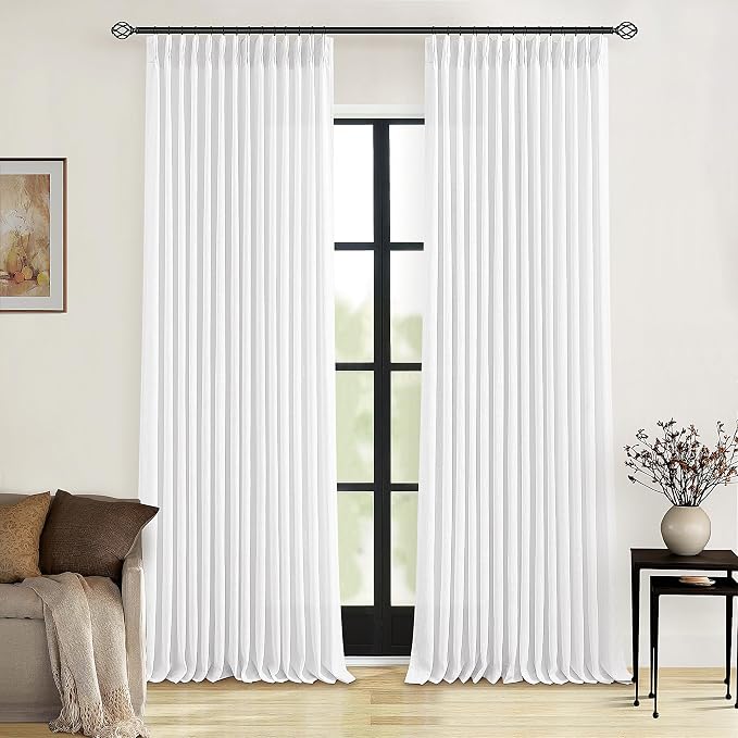 Snow White Pinch Pleated Linen Curtains 108 Inches Long 2 Panels | by Twodrapes