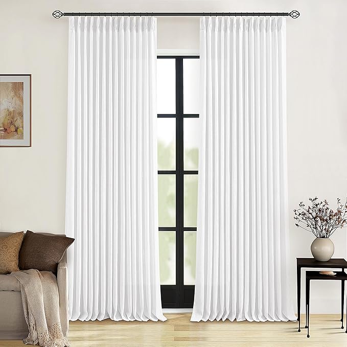 Snow White Linen Pinch Pleated Curtains 86 Inches Long 2 Panels | Textured Linen by Twodrapes