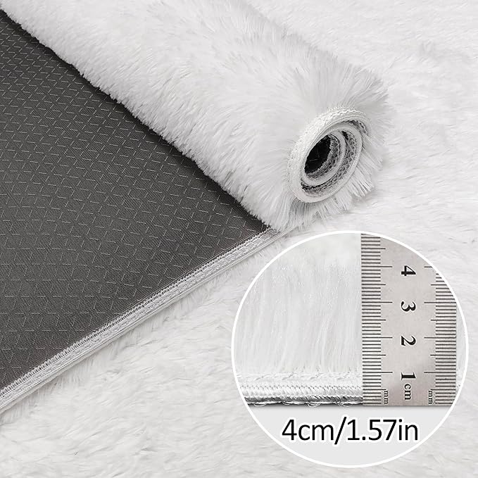 Small Area Rug for Bedroom 3x5ft Mini White Fluffy Rug Mat Bedside Throw Rug - Image 5