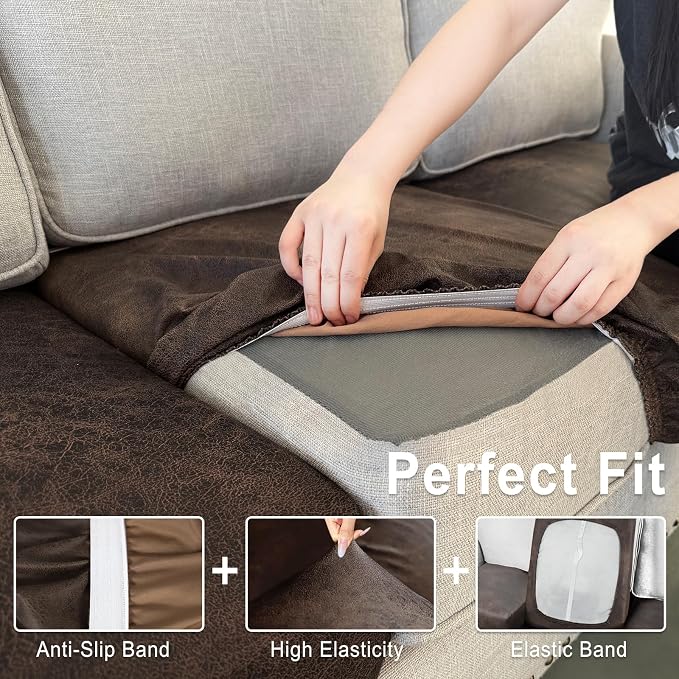 ANARACHON Leather Look Couch Cushion Covers Sofa Seat Slipcovers Sets Couches - Image 5