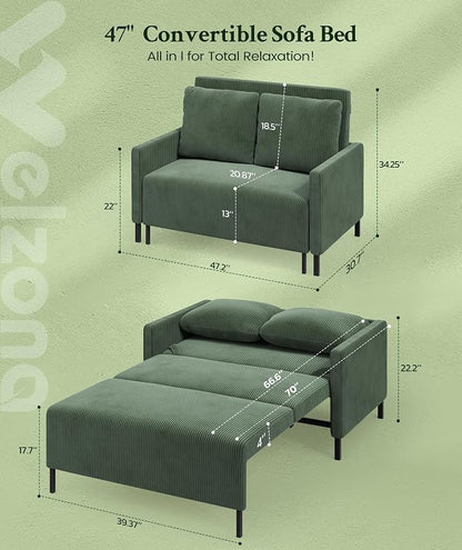 Welzona 47.2" Convertible Sofa Bed Couch, Comfy Corduroy Loveseat Sleeper Sofa - Image 2
