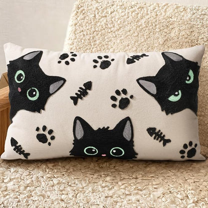 Embroidered Lumbar Pillow Cover 20x12 Inch, Cat Bone | Decorative Throw Pillow by Kokaaee