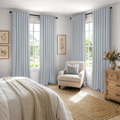 MIULEE 100% Blackout Linen Curtains 42 x 63 Inch Chambray Blue 2 Panels | - Image 8