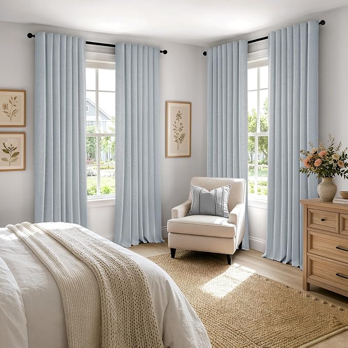 MIULEE 100% Blackout Linen Curtains 42 x 96 Inch Chambray Blue 2 Panels | - Image 8