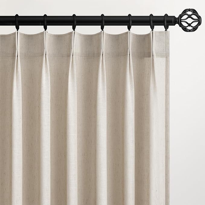 Topfinel Oatmeal Pinch Pleated Linen Curtains 120 Inch Length 2 Panels by Topfinel