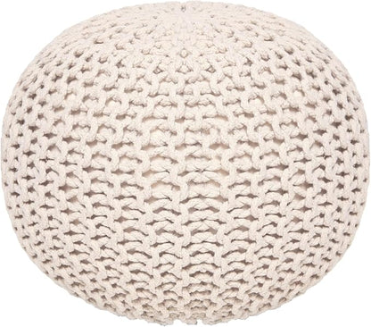 REDEARTH Round Pouf Ottoman –18"x18"x14" Hand-Knitted Cotton Pouffe –Cable - Image 4