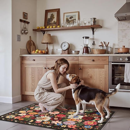 Floral Machine Washable Rug 3x5 Espresso | Non Slip Soft Bedroom Rug - Image 5