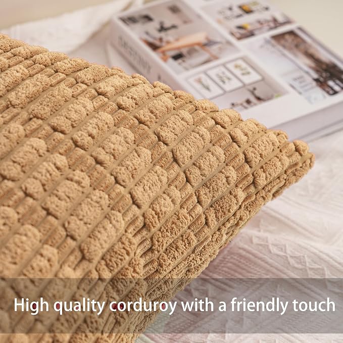 Aegero Pack of 2 Corduroy Decorative Throw Pillow Covers 20x20 Inch, Coffee | - Image 2
