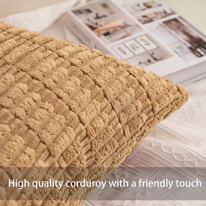 Aegero Pack of 2 Corduroy Decorative Throw Pillow Covers 20x20 Inch, Coffee | - Image 2