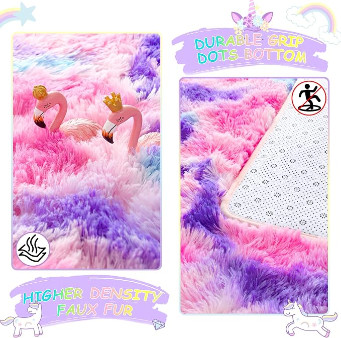 5x7 Tie-Dyed Pink Purple Blue Fluffy Area Rug Non-Slip - Image 5