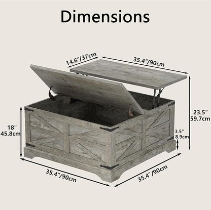 Furnideco 35.5''W Square Coffee Table Farmhouse Lift top Coffee Table - Image 2