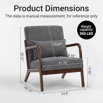 Mid Century Modern Accent Chair, Upholstered Corduroy Armchair - Image 2