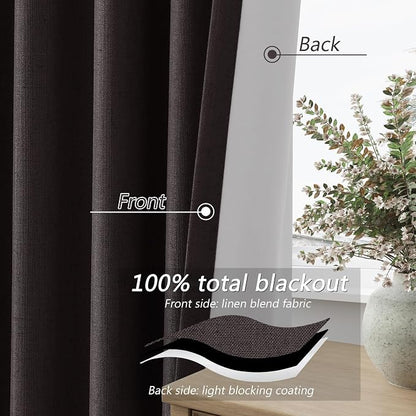 Cocoa Coffee 100% Blackout Linen Curtains 96 Inch Length 2 Panels Set - Image 4