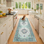 RELEANY Washable Area Rug, Runner 2'6"x8', Teal Green/White/Navy | Non-Slip by RELEANY