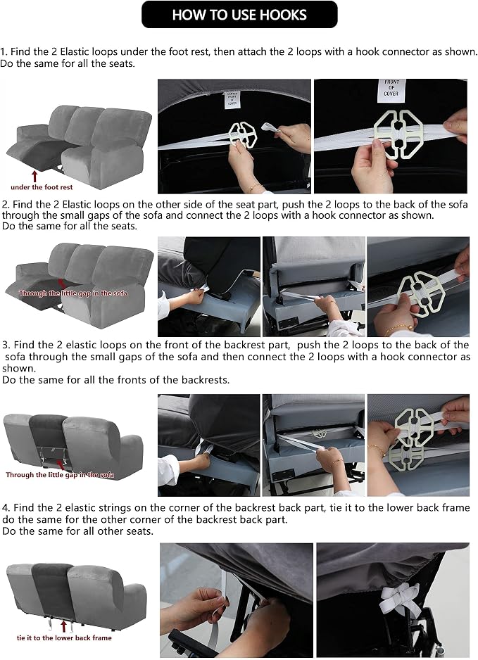 ULTICOR Velvet 8-Pieces Recliner Sofa Covers Stretch Reclining Couch Covers - Image 8