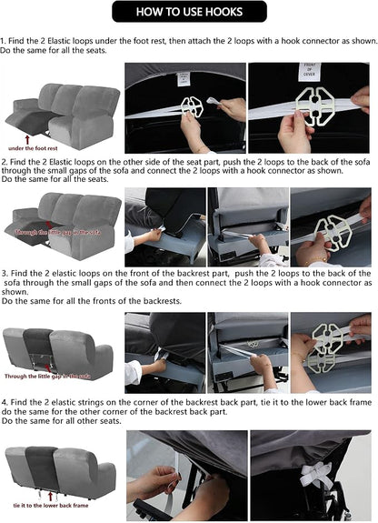 ULTICOR Velvet 8-Pieces Recliner Sofa Covers Stretch Reclining Couch Covers - Image 8
