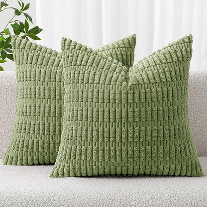 MIULEE Corduroy Decorative Throw Pillow Covers 16x16 Sage Green Pack of 2 | by MIULEE