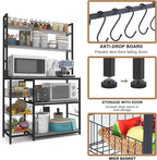 Kitchen Bakers Rack with Baskets,Free Standing Shelf,5-Tier Kitchen Utility Storage Shelf with Hooks, Microwave Oven Stand Rack Grey