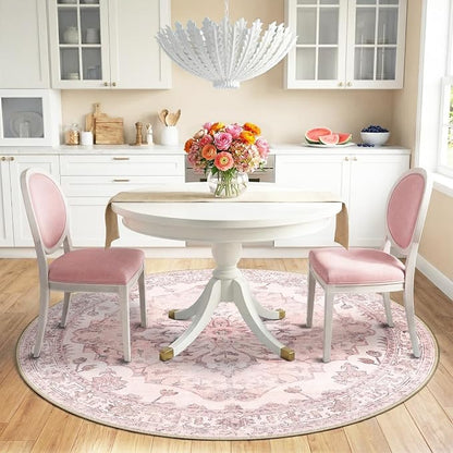 RELEANY Washable Area Rug, Round 6ft, Water Repellent, Pet Friendly, Vintage - Image 2
