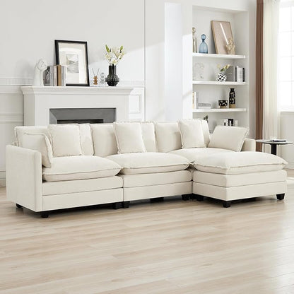 111'' Sectional Cloud Deep Seat Couch, Modern Comfy Chenille L Shaped Sectional by WUTUTUEE