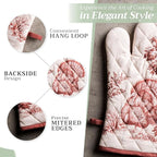 Maison d' Hermine 100% Cotton Oven Mitt & Pot Holder Set (7.5"x13" & 8"x8") Heat Resistant BBQ Cooking Gloves with Loop, Baking, Grilling, Kitchen, Handling Hot Pans (Holy Jouy - Brown)