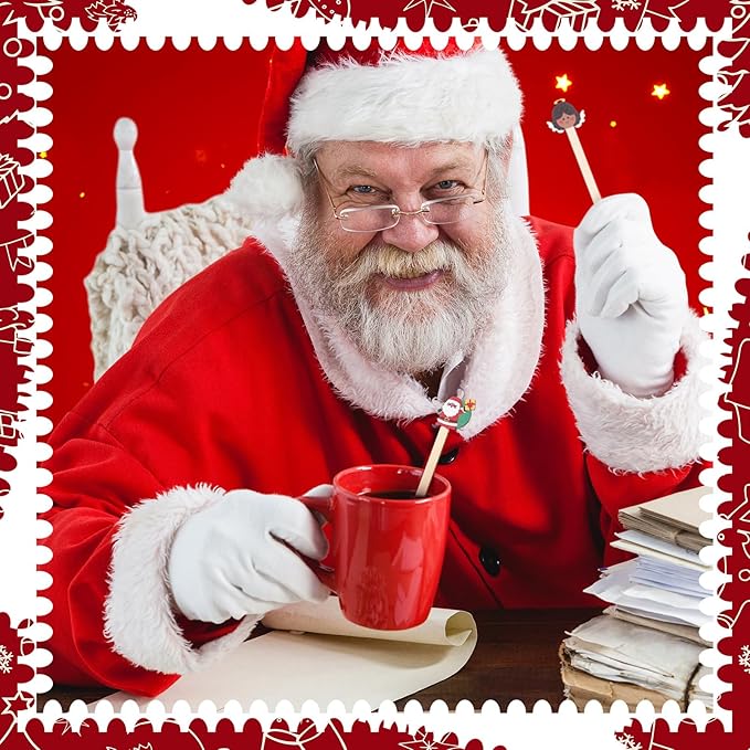 Mifoci 100 Pcs Christmas Wooded Coffee Stirrers African American Christmas Coffee Stir Sticks Disposable Stirring Sticks for Beverage Chocolate Hot Drink Party Supplies, 20 Styles (African American)