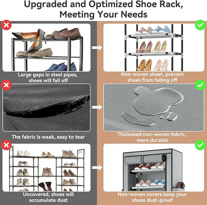 ROJASOP Shoe Rack with Covers 10 Tier Large Shoe Organizer Tall Shoe Closet - Image 7