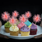 Gyufise 30Pcs Foil Firework Cupcake Toppers Sparkle Tinsel Cake Toppers Tinsel Drink Cake Decoration Cocktail Picks for Birthday Wedding Graduation Party Supplies Laser Orange