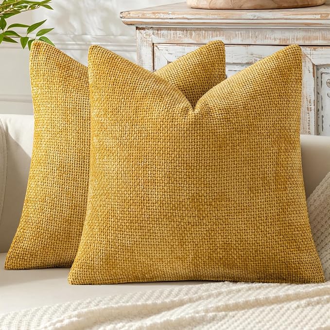 MIULEE Decorative Couch Throw Pillow Covers 18x18 in Mustard Yellow 2 Pack | by MIULEE