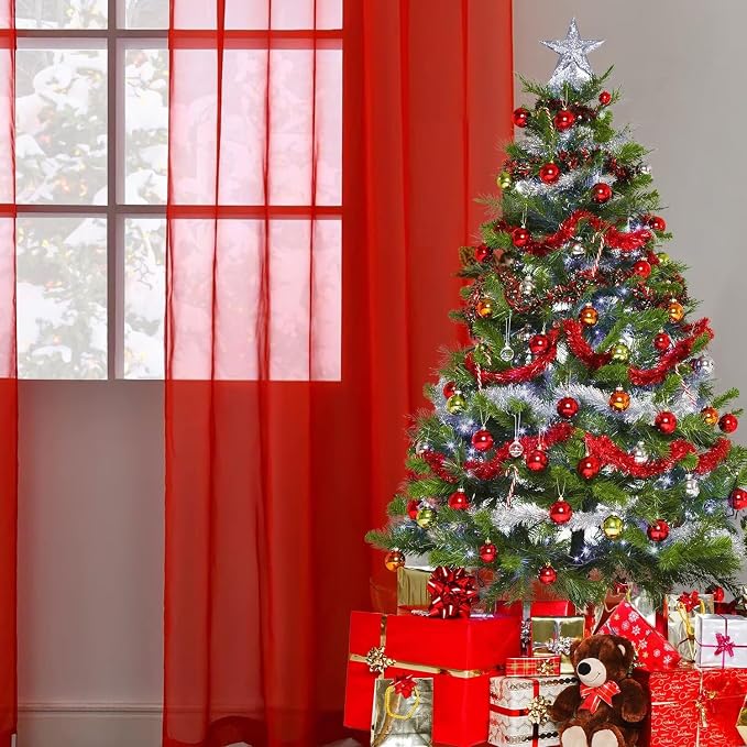 SpaceDresser Basic Rod Pocket Sheer Voile Window Curtain Panels Red 1 Pair 2 - Image 2