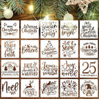 20pcs Christmas Stencils for Painting on Wood, 6' Xmas Holiday Stencil Set with Cardinal, Pet, Nativity Templates