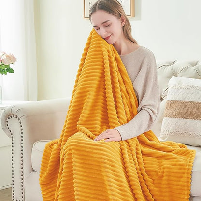 BEDELITE 3D Ribbed Mustard Yellow King Size Blankets - Image 3
